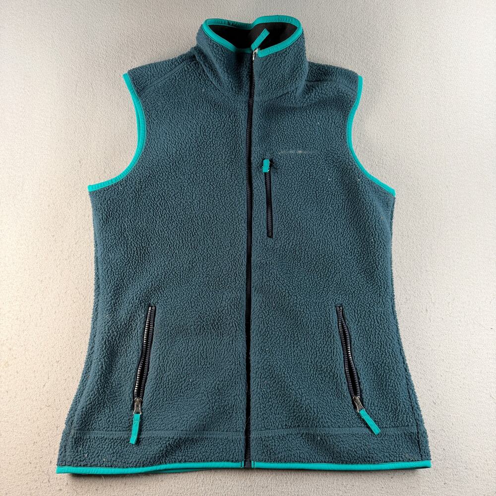 Eddie Bauer Women's L Teal Fleece Vest Full Zip Outdoor Hiking Pockets
